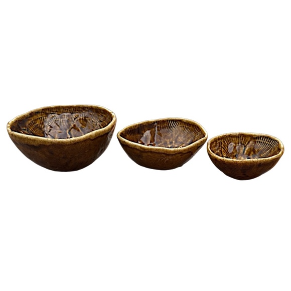 Handmade Stoneware Pottery Dip Bowl (set of 3) Glazed Marked - Picture 3 of 8